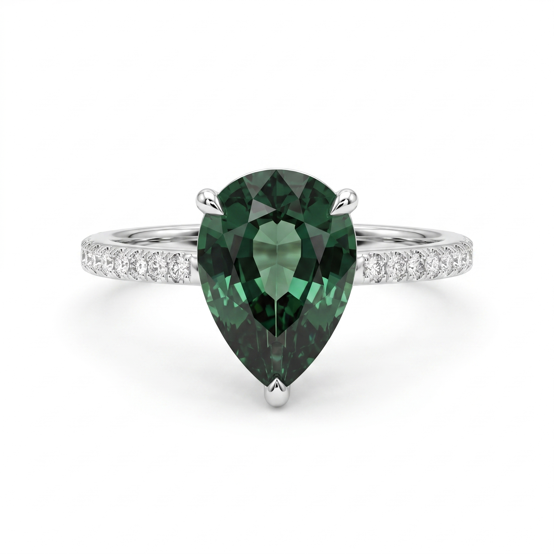 Lab Grown Green Diamond Ring | 0.22 CT Pear Cut Lab Diamond | 18K White Gold