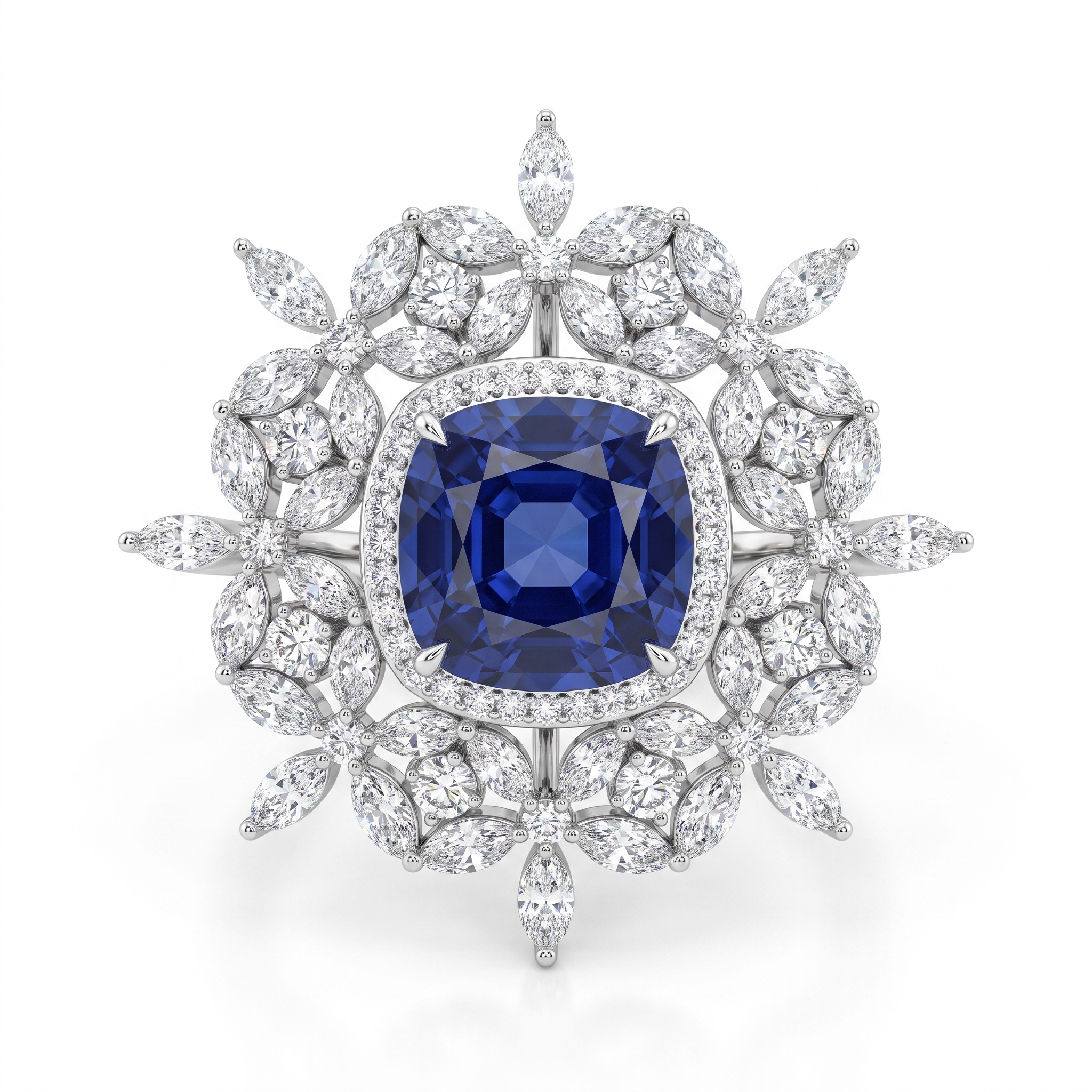 Lab Grown Blue Diamond Floral Halo Ring | 1.83 CT Lab Diamond | 18K White Gold Main image
