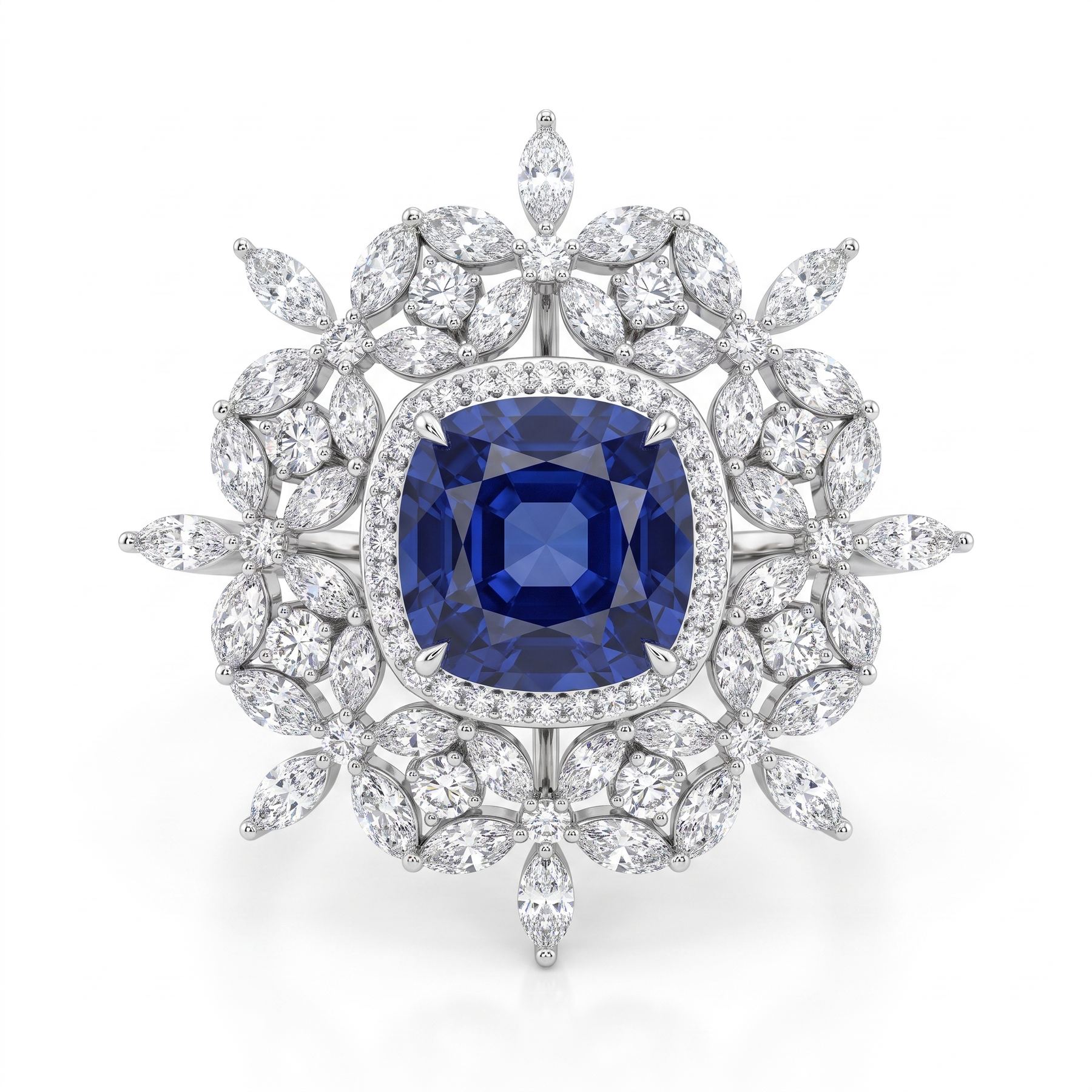 Lab Grown Blue Diamond Floral Halo Ring | 1.83 CT Lab Diamond | 18K White Gold