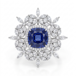 Lab Grown Blue Diamond Floral Halo Ring | 1.83 CT Lab Diamond | 18K White Gold