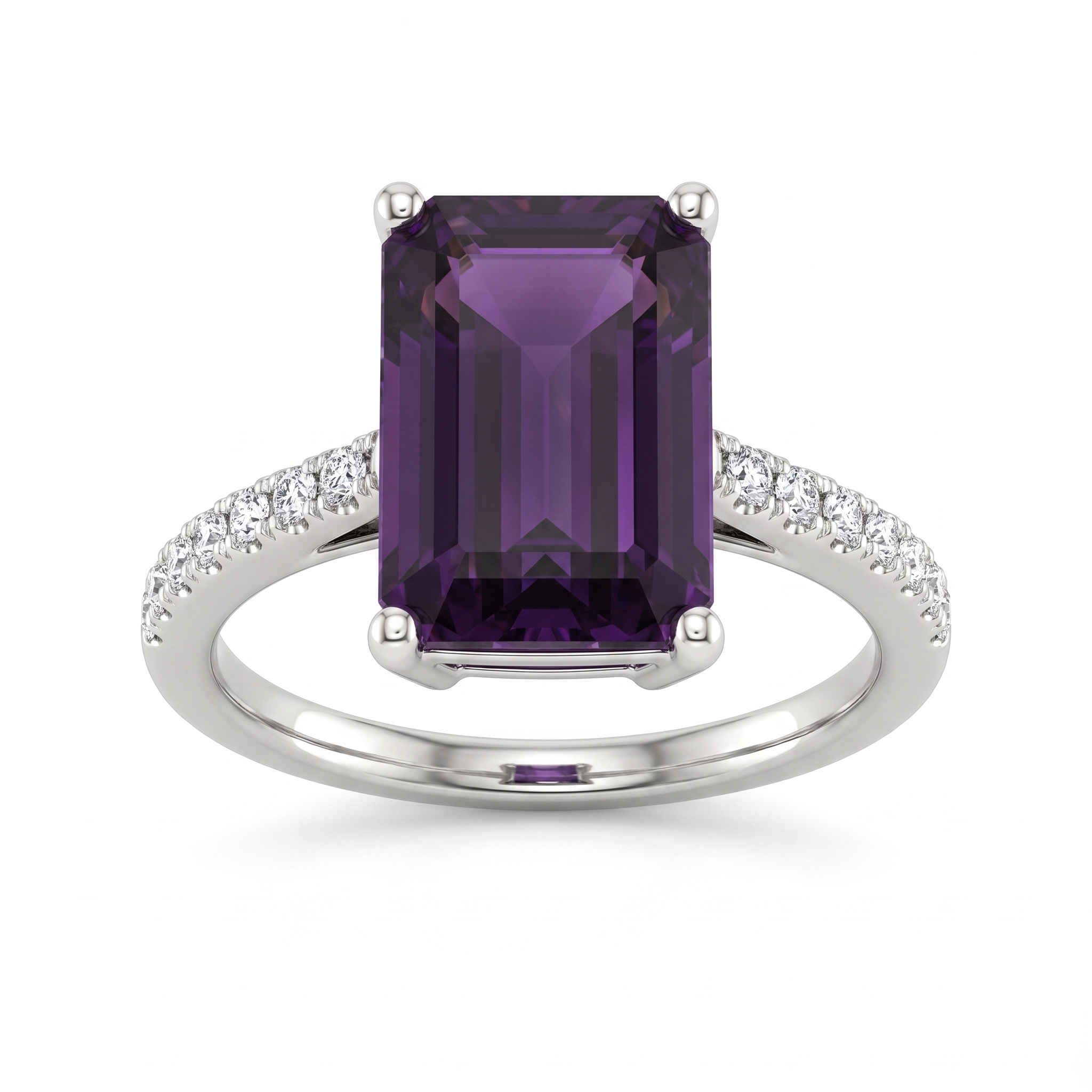 Lab Grown Purple Diamond Solitaire Ring | 0.32 CT Lab Diamond Accents | 18K White Gold Main image