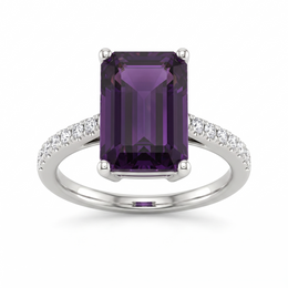 Lab Grown Purple Diamond Solitaire Ring | 0.32 CT Lab Diamond Accents | 18K White Gold