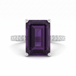 Lab Grown Purple Diamond Solitaire Ring | 0.32 CT Lab Diamond Accents | 18K White Gold