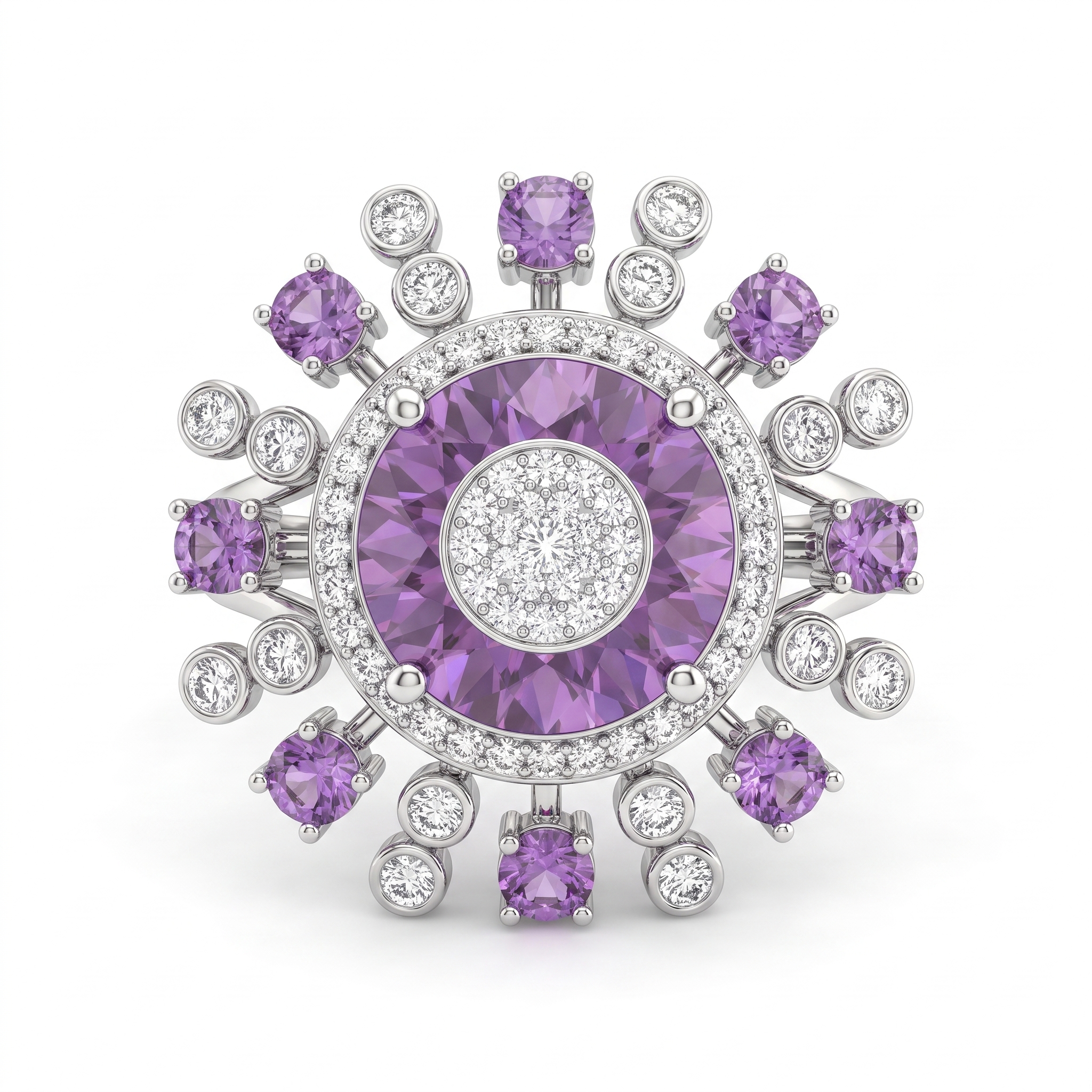 Lab Grown Purple Sapphire & Diamond Statement Ring | 7.72 CT Purple Sapphire | 0.37 CT Lab Diamonds | 18K White Gold Main image