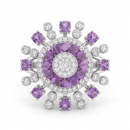 Lab Grown Purple Sapphire & Diamond Statement Ring | 7.72 CT Purple Sapphire | 0.37 CT Lab Diamonds | 18K White Gold