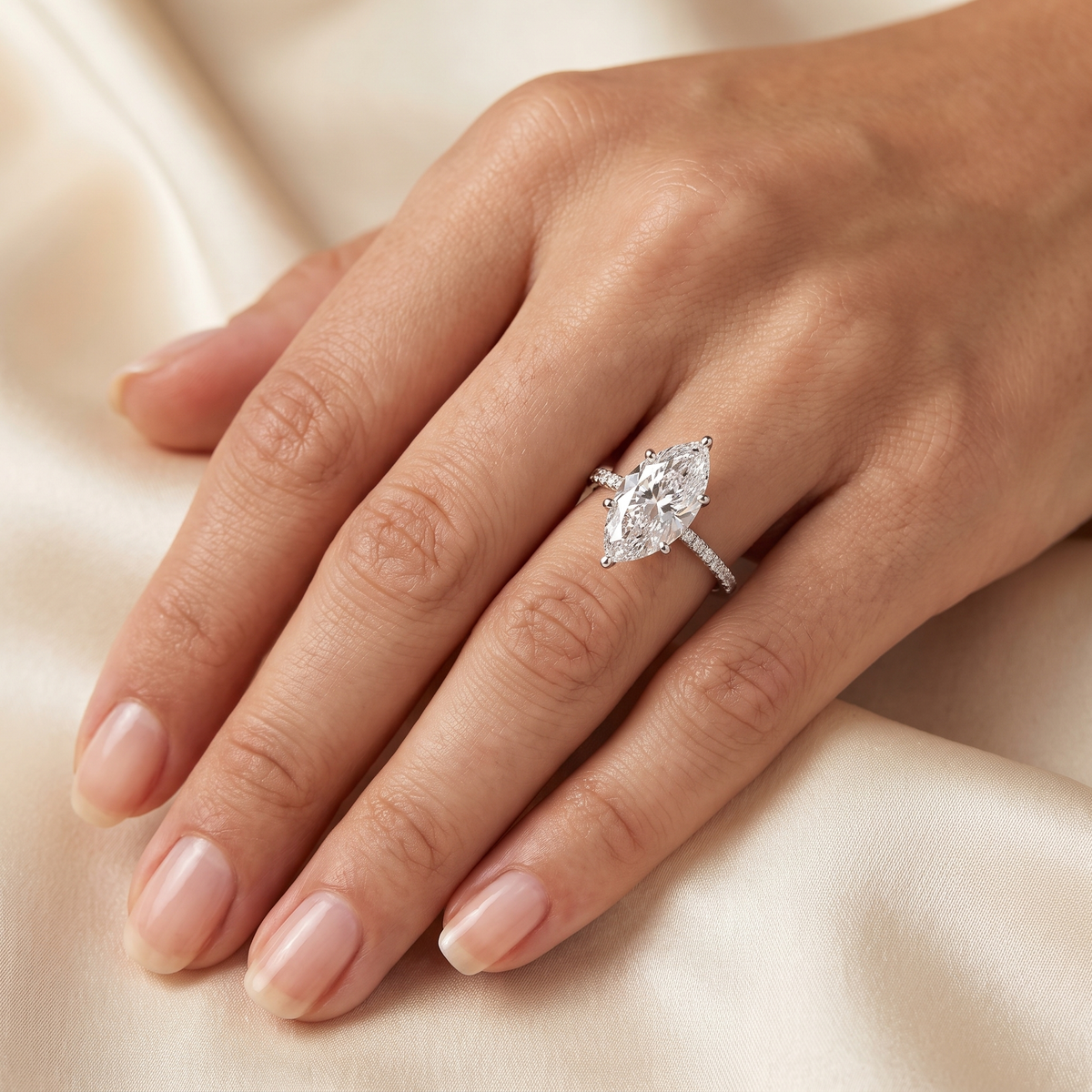 Lab Grown Marquise Diamond Solitaire Ring | 5.17 CT Lab Diamond | 18K White Gold