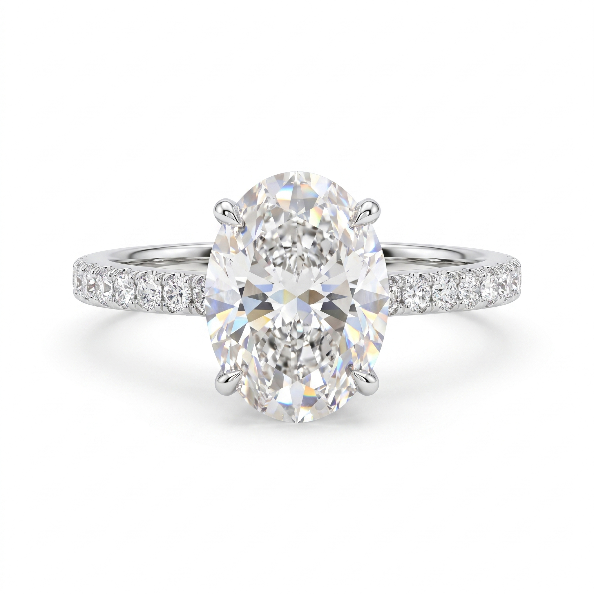 Lab Grown Oval Diamond Solitaire Ring | 3.19 CT Lab Diamond | 18K White Gold Main image
