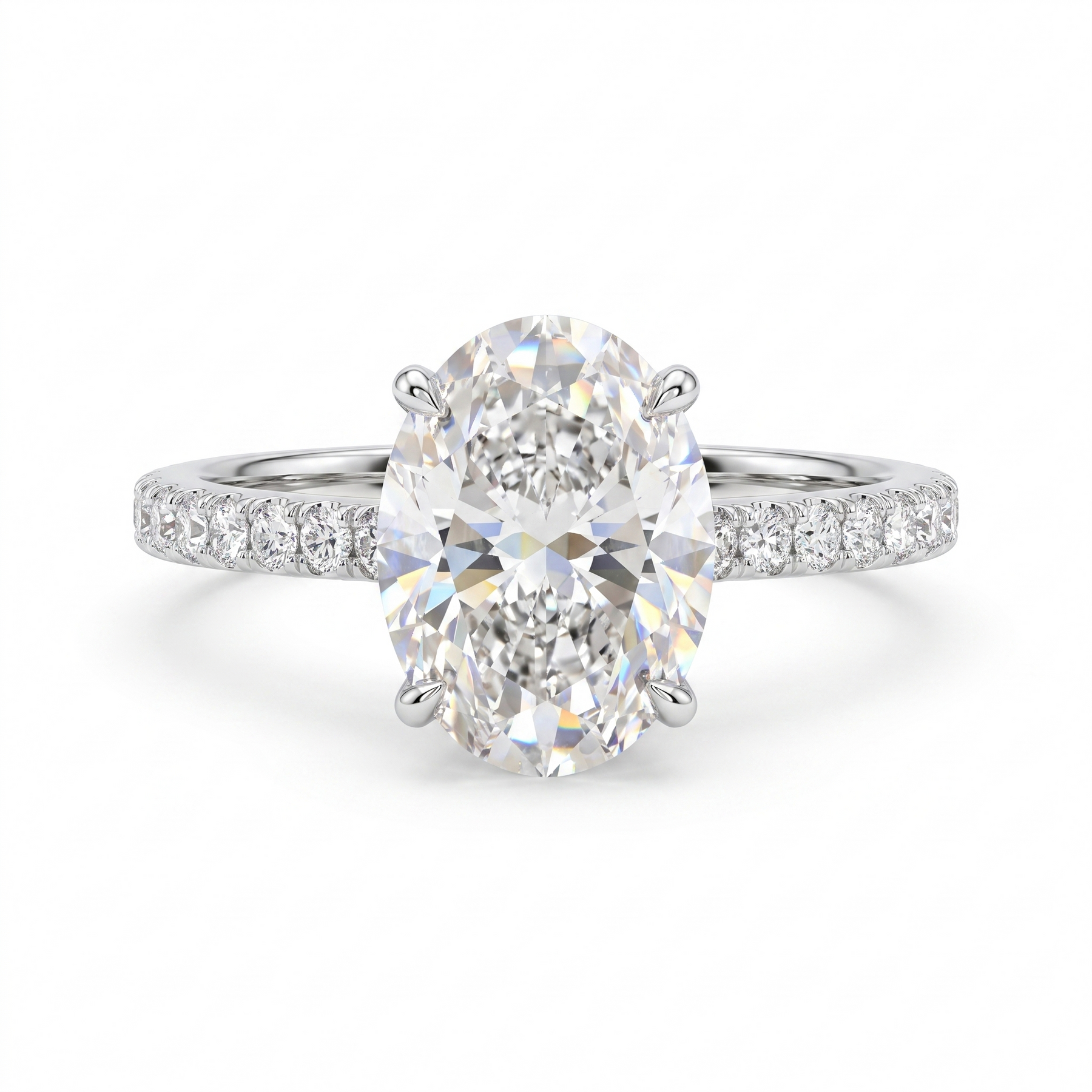 Lab Grown Oval Diamond Solitaire Ring | 3.19 CT Lab Diamond | 18K White Gold