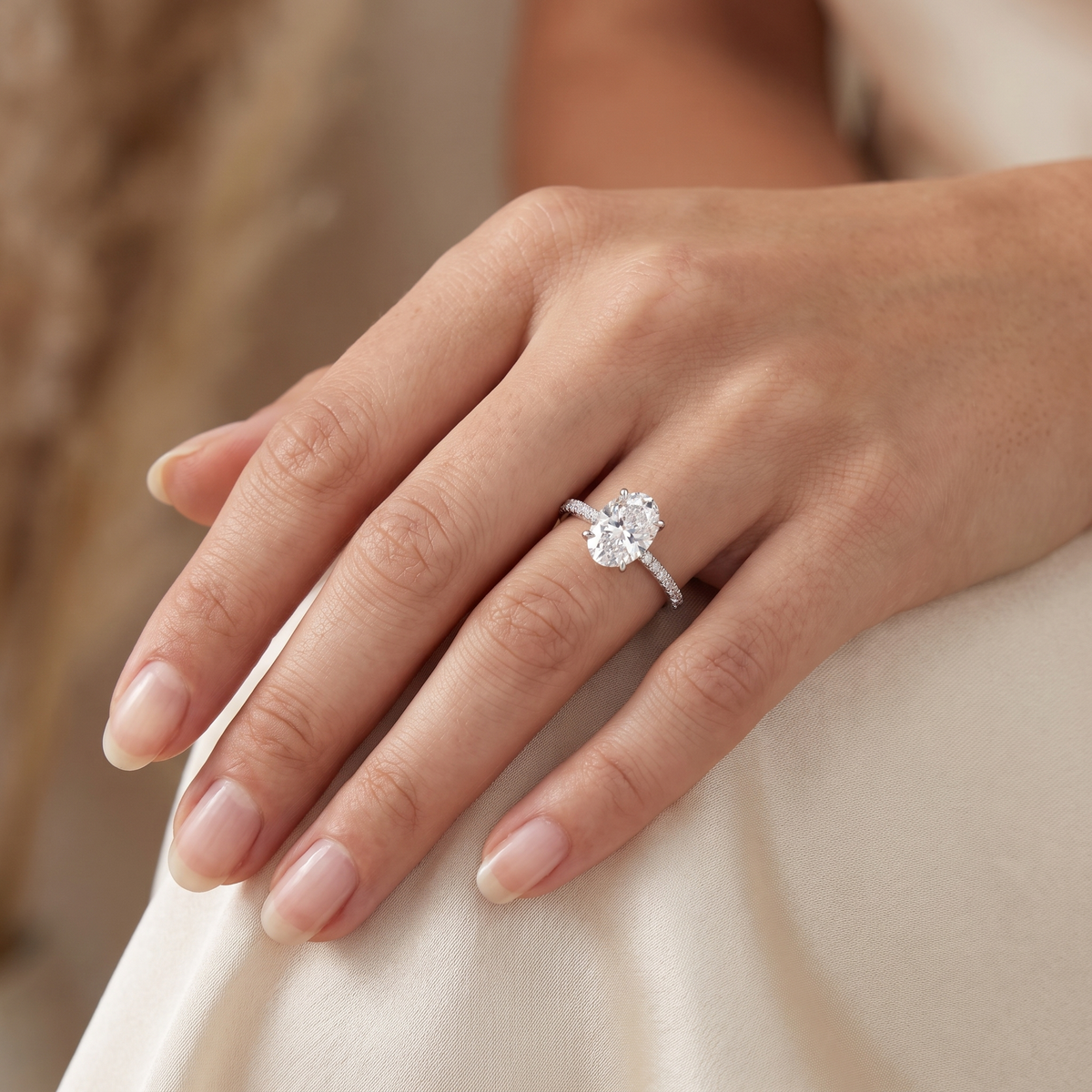 Lab Grown Oval Diamond Solitaire Ring | 3.19 CT Lab Diamond | 18K White Gold