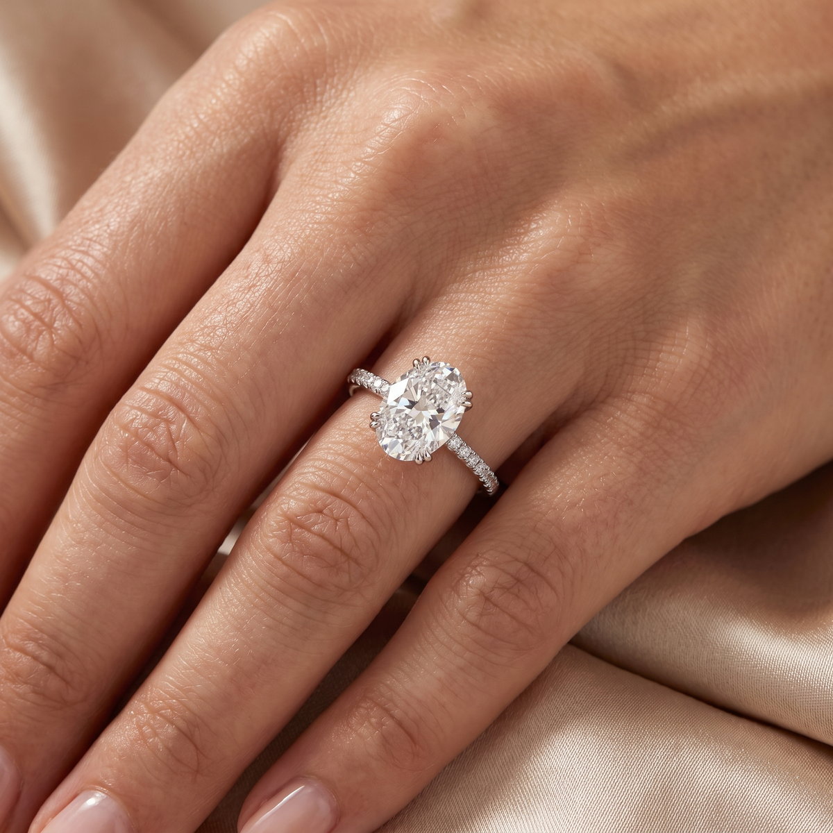 Lab Grown Oval Diamond Solitaire Ring | 3.19 CT Lab Diamond | 18K White Gold