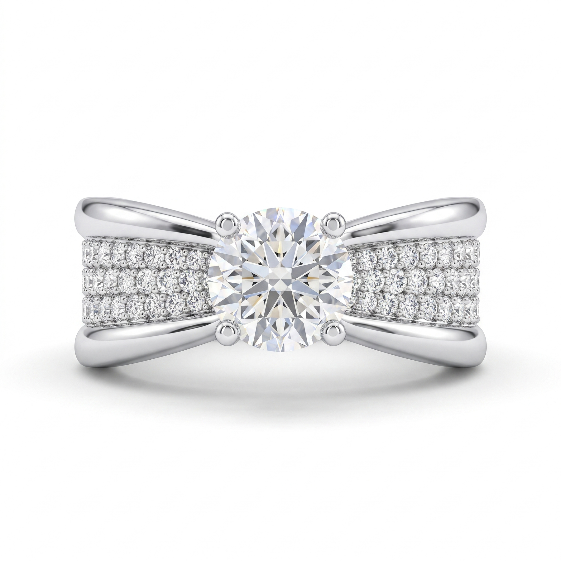 Lab Grown Diamond Pavé Solitaire Ring | 2.81 CT Lab Diamond | 18K White Gold