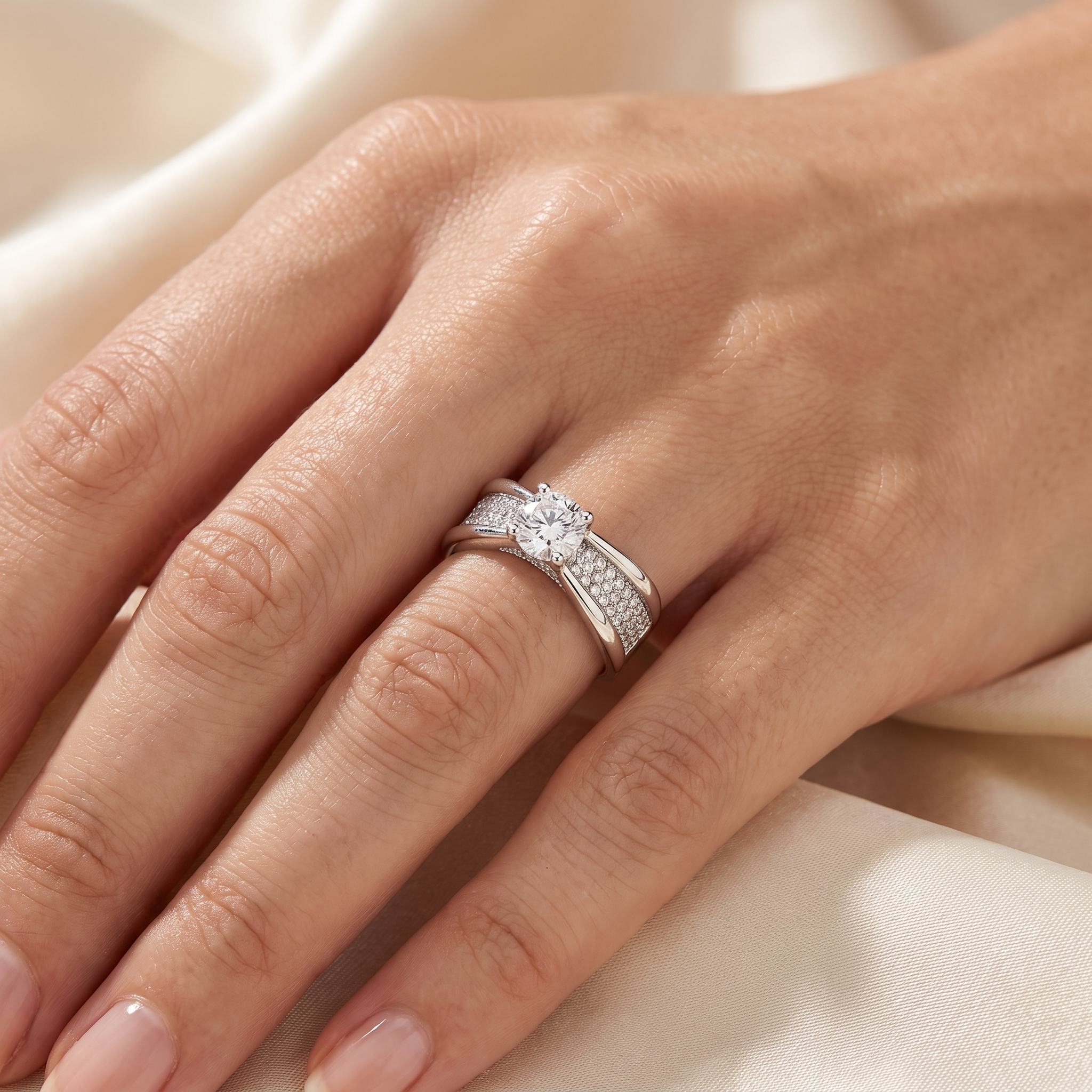 Lab Grown Diamond Pavé Solitaire Ring | 2.81 CT Lab Diamond | 18K White Gold Secondary image