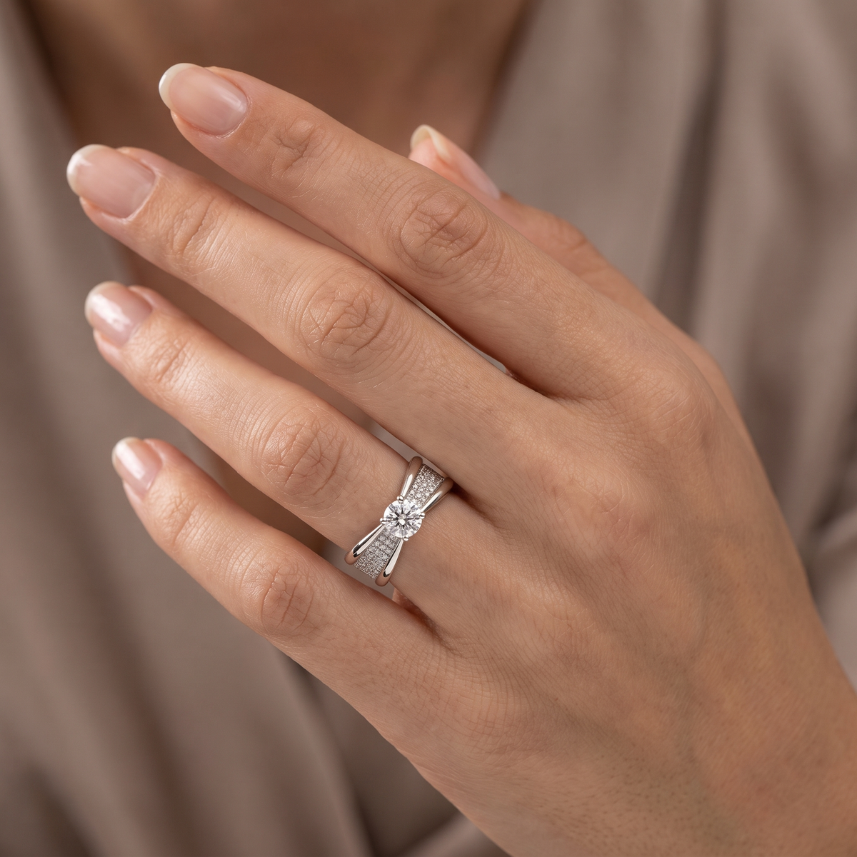 Lab Grown Diamond Pavé Solitaire Ring | 2.81 CT Lab Diamond | 18K White Gold