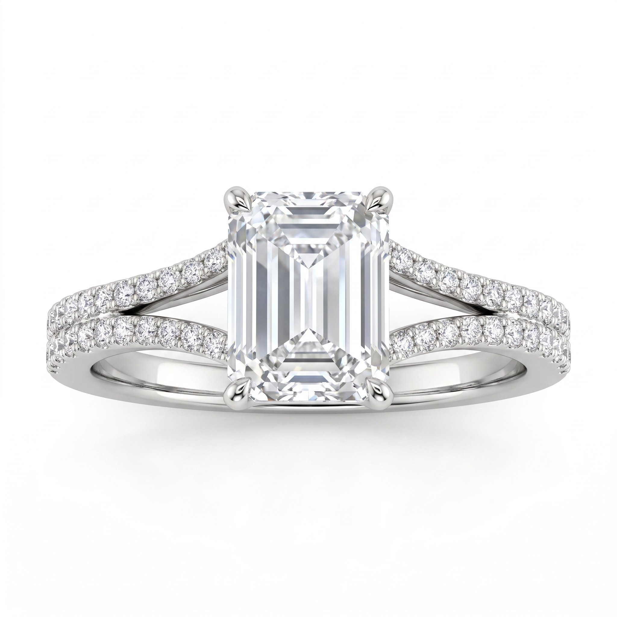 Lab Grown Emerald Cut Diamond Engagement Ring | 2.04 CT Lab Diamond | 18K White Gold Main image