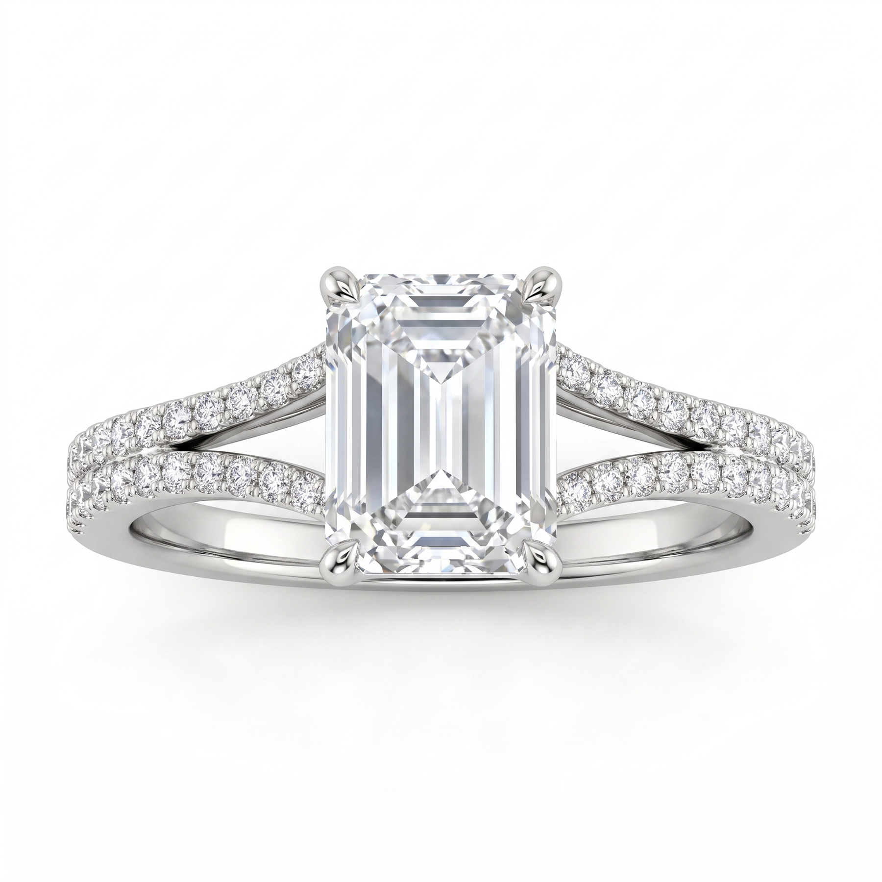 Lab Grown Emerald Cut Diamond Engagement Ring | 2.04 CT Lab Diamond | 18K White Gold