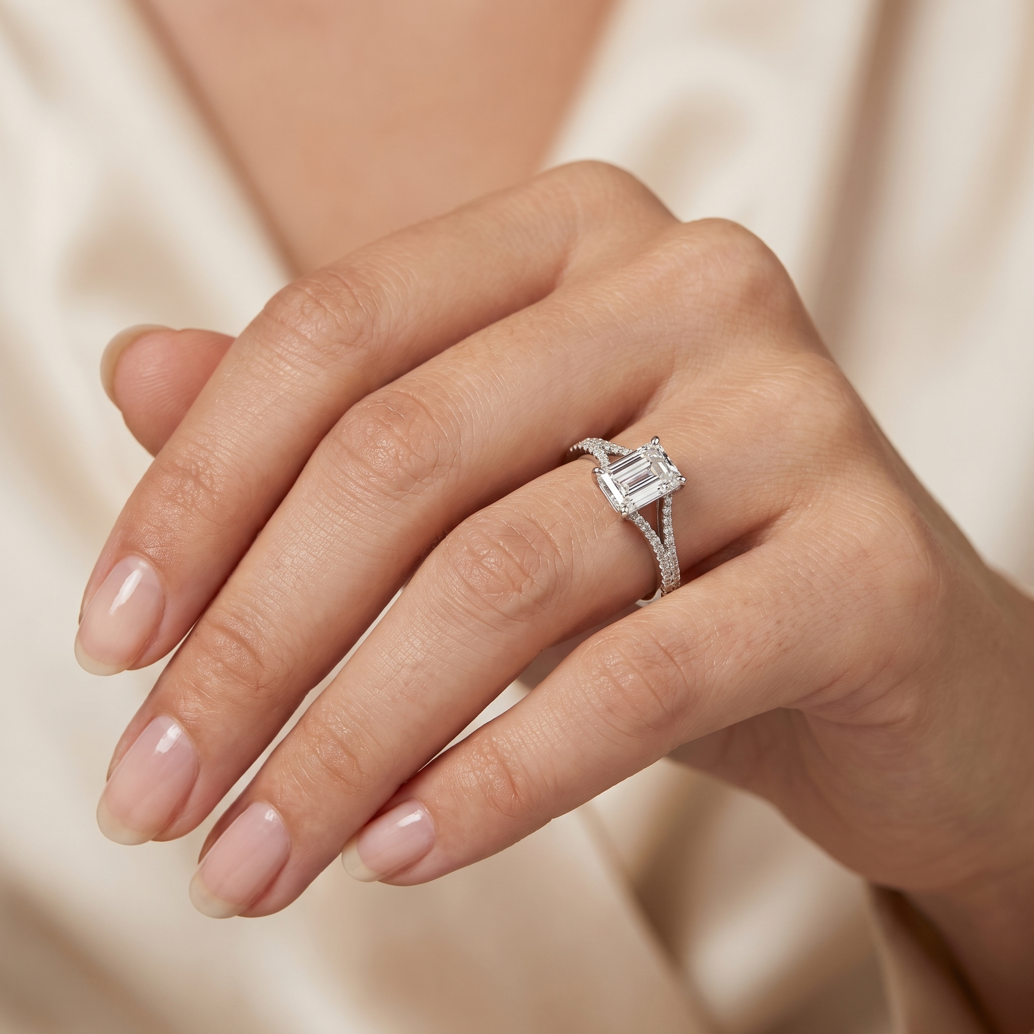 Lab Grown Emerald Cut Diamond Engagement Ring | 2.04 CT Lab Diamond | 18K White Gold Secondary image