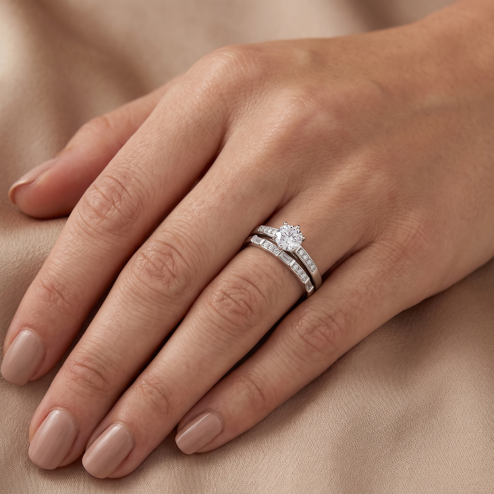 Lab Grown Diamond Bridal Ring Set | 1.01 CT Lab Diamonds | 18K White Gold Secondary image