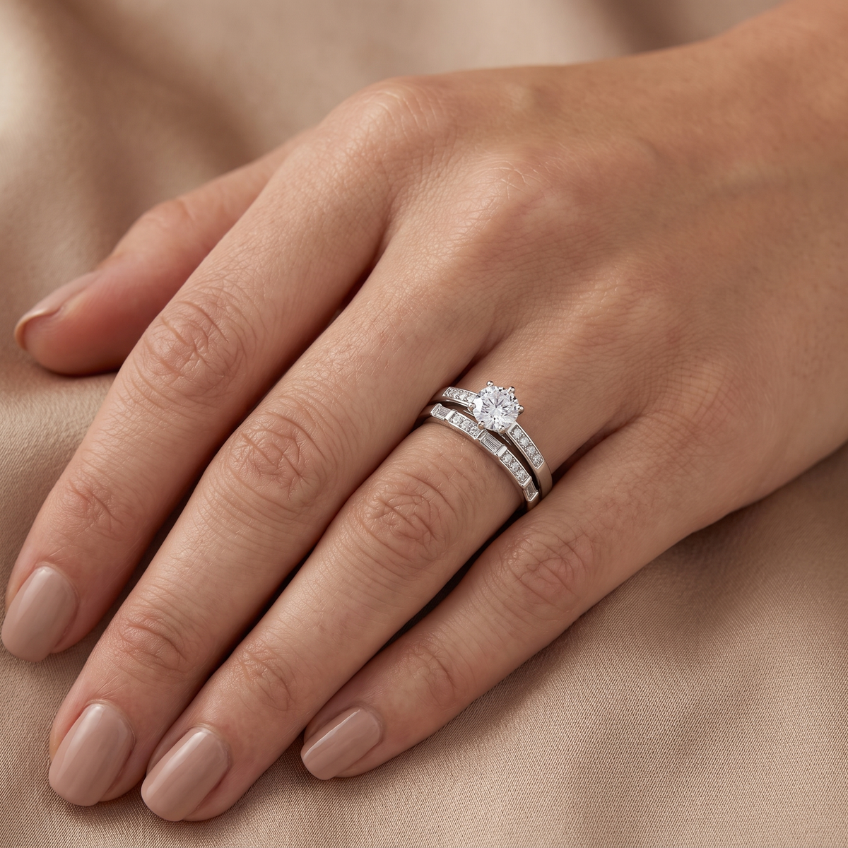 Lab Grown Diamond Bridal Ring Set | 1.01 CT Lab Diamonds | 18K White Gold