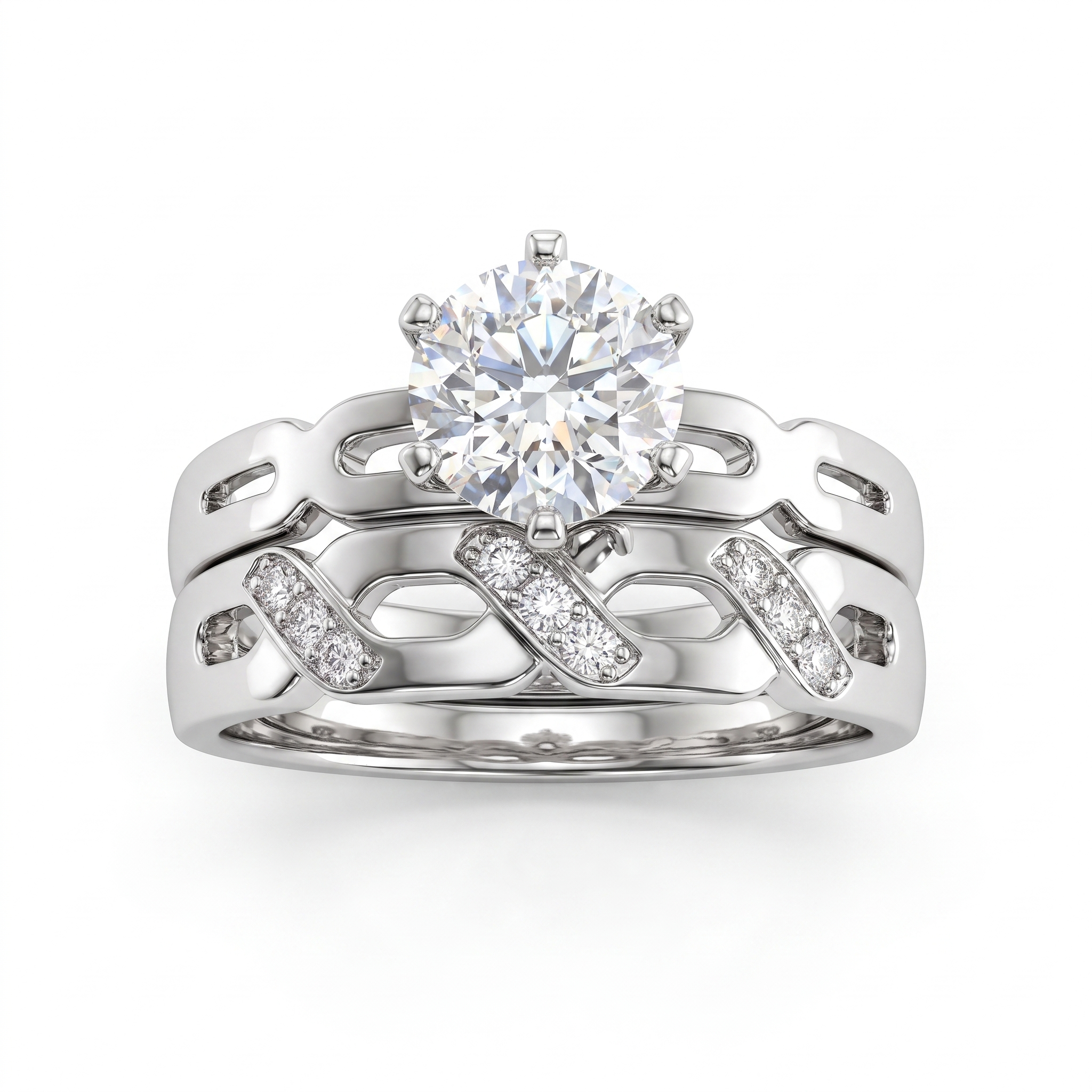 Lab Grown Diamond Bridal Ring Set | 1.00 CT Lab Diamonds | 18K White Gold Main image