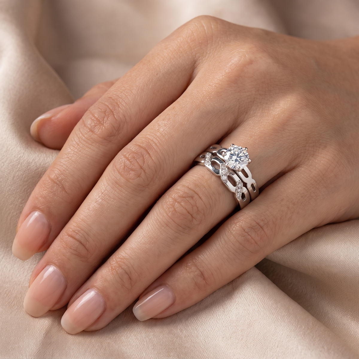 Lab Grown Diamond Bridal Ring Set | 1.00 CT Lab Diamonds | 18K White Gold