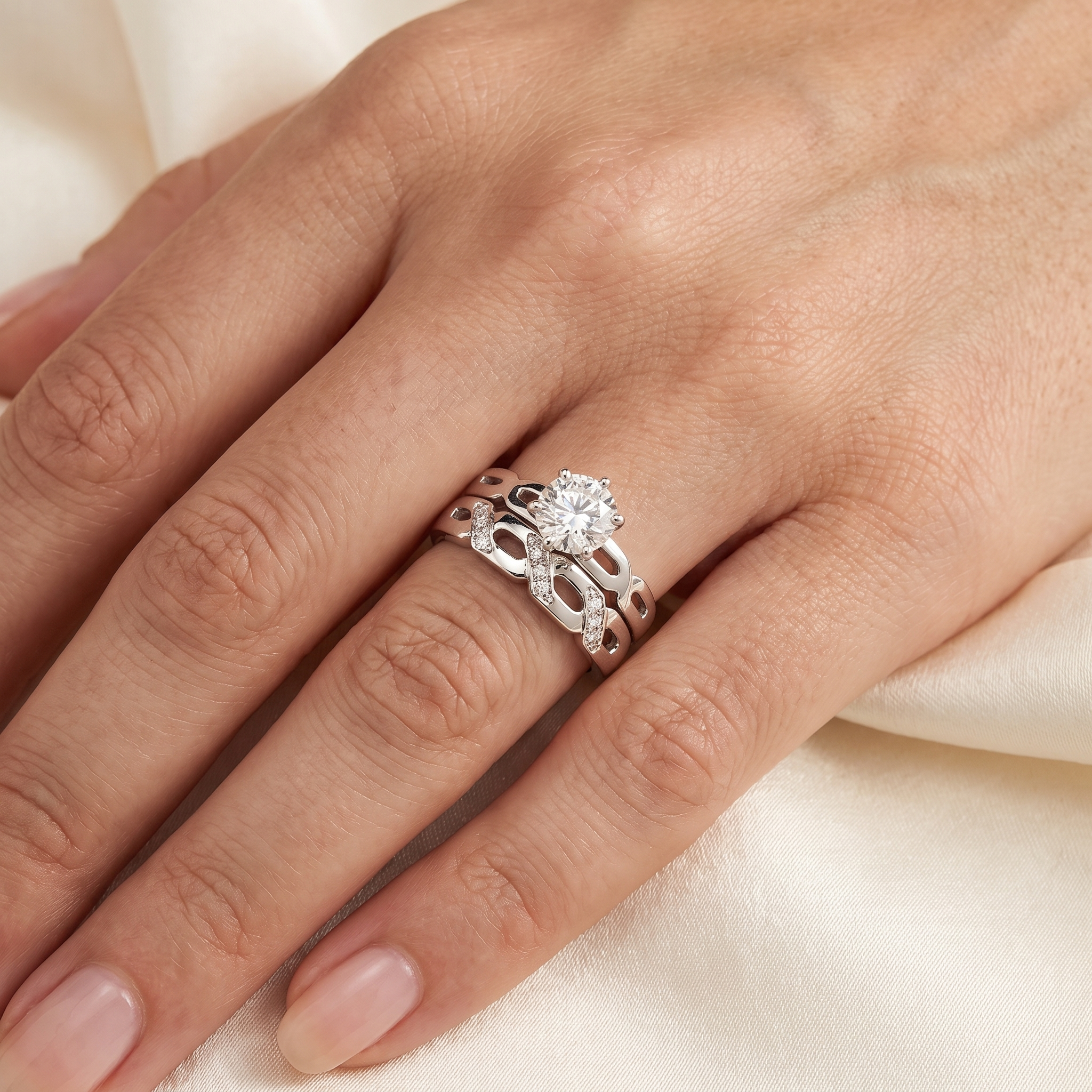 Lab Grown Diamond Bridal Ring Set | 1.00 CT Lab Diamonds | 18K White Gold Secondary image
