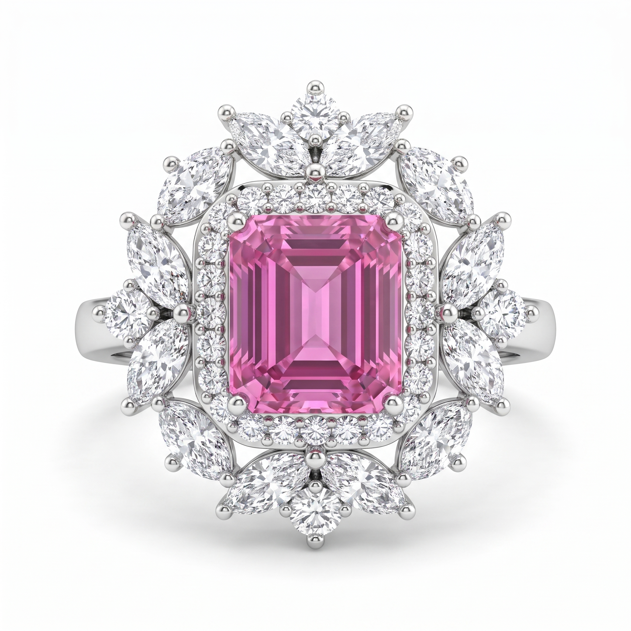 Lab Grown Pink Diamond Halo Ring | 1.93 CT Lab Diamonds | 18K White Gold Main image