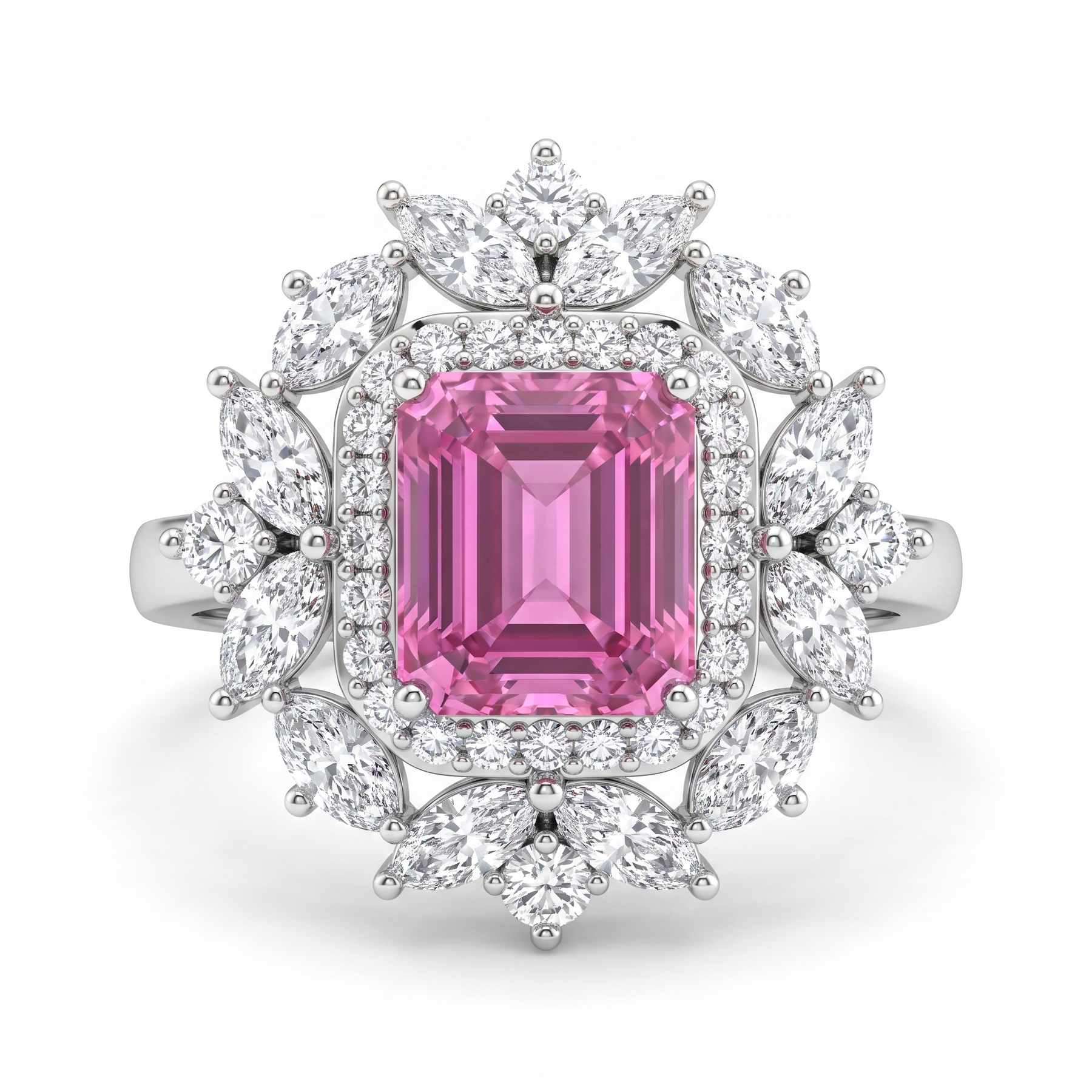 Lab Grown Pink Diamond Halo Ring | 1.93 CT Lab Diamonds | 18K White Gold