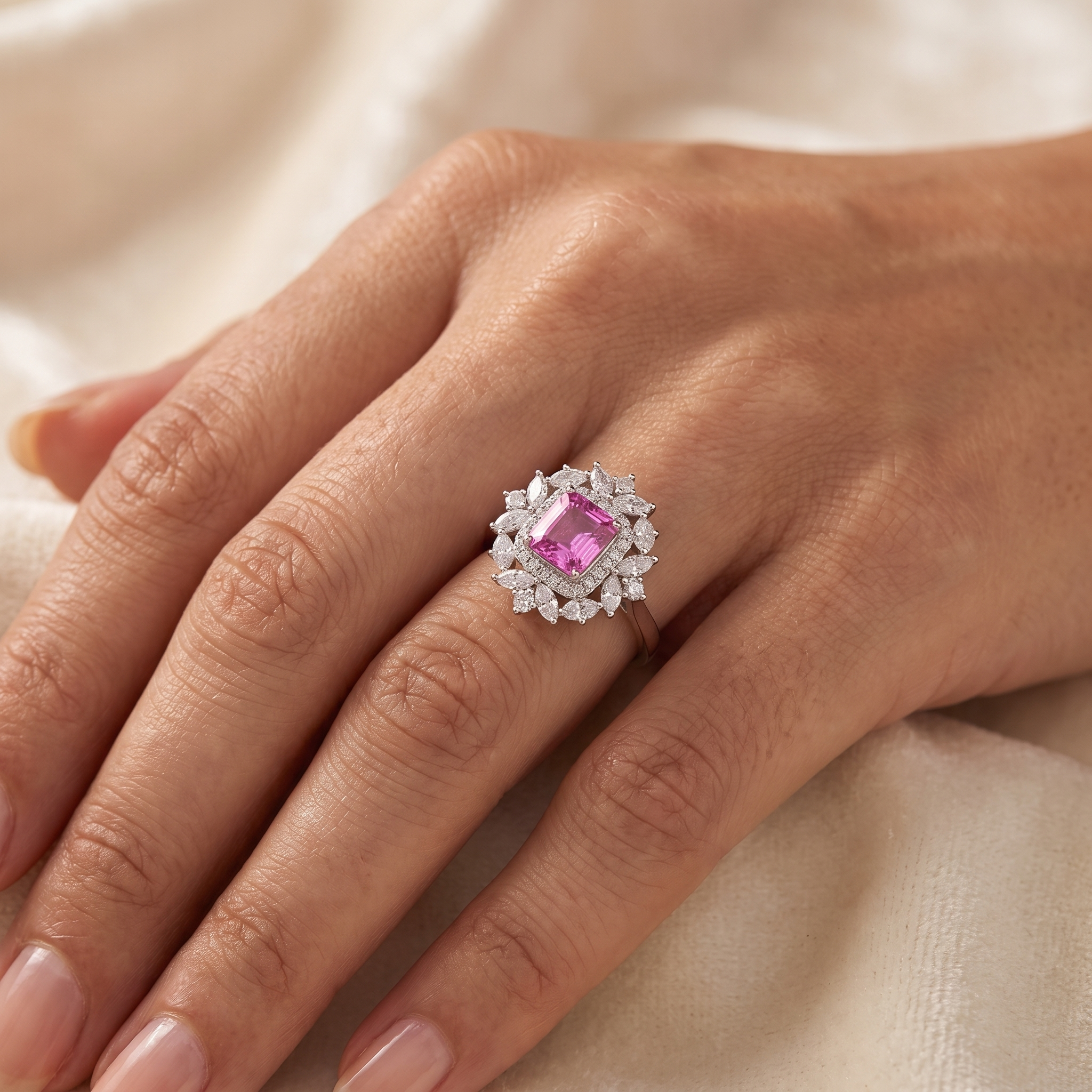Lab Grown Pink Diamond Halo Ring | 1.93 CT Lab Diamonds | 18K White Gold Secondary image