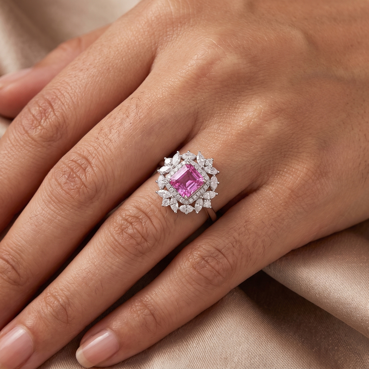 Lab Grown Pink Diamond Halo Ring | 1.93 CT Lab Diamonds | 18K White Gold