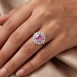 Lab Grown Pink Diamond Halo Ring | 1.93 CT Lab Diamonds | 18K White Gold