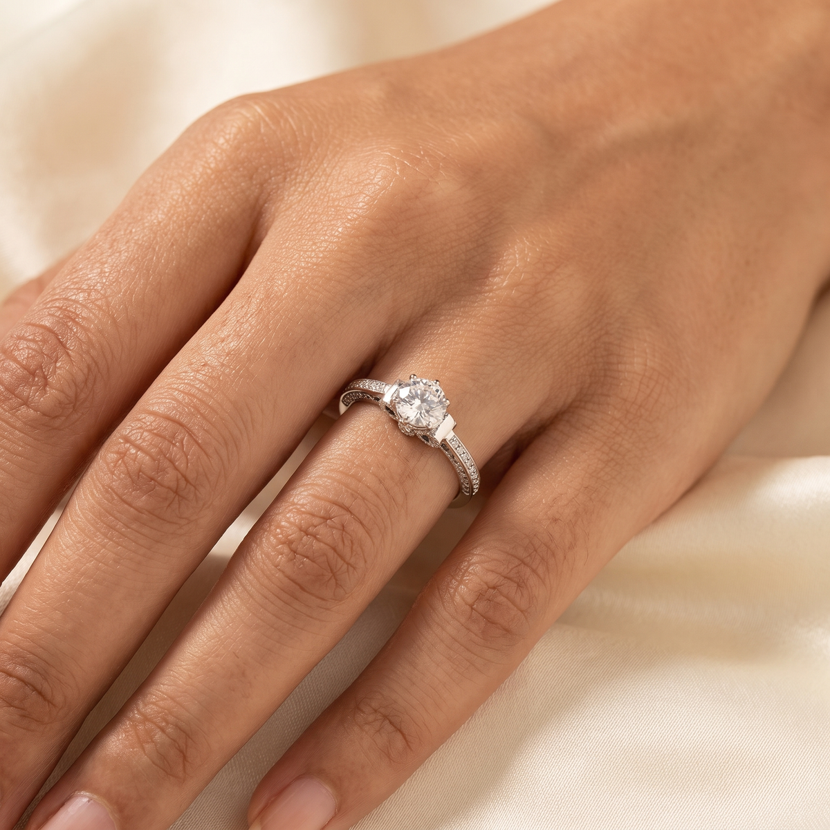 IGI Lab Grown Diamond Halo Engagement Ring | 0.48 CT Lab Diamond | 18K White Gold