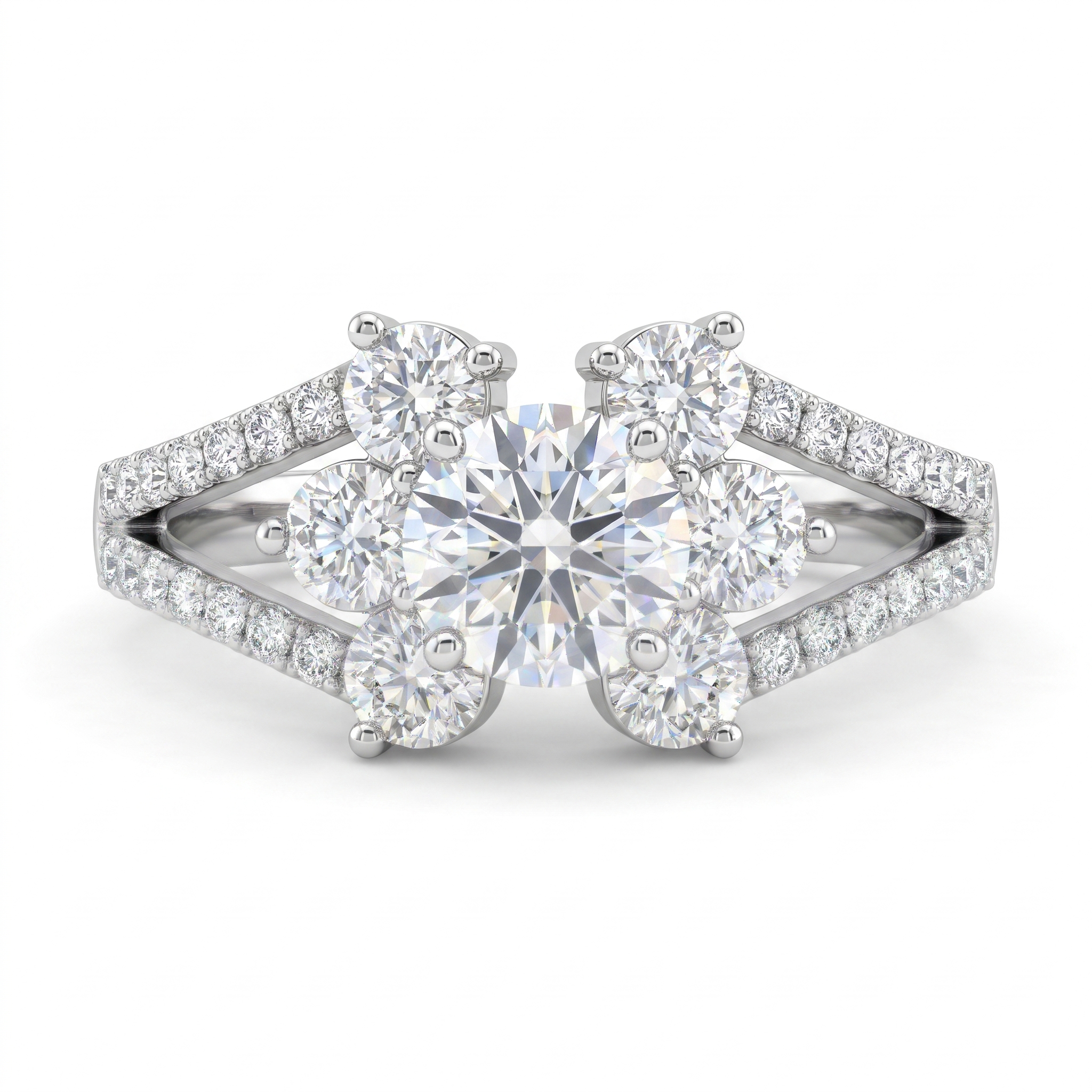 Lab Grown Diamond Floral Cluster Engagement Ring | 1.61 CT Lab Diamonds | 18K White Gold Main image