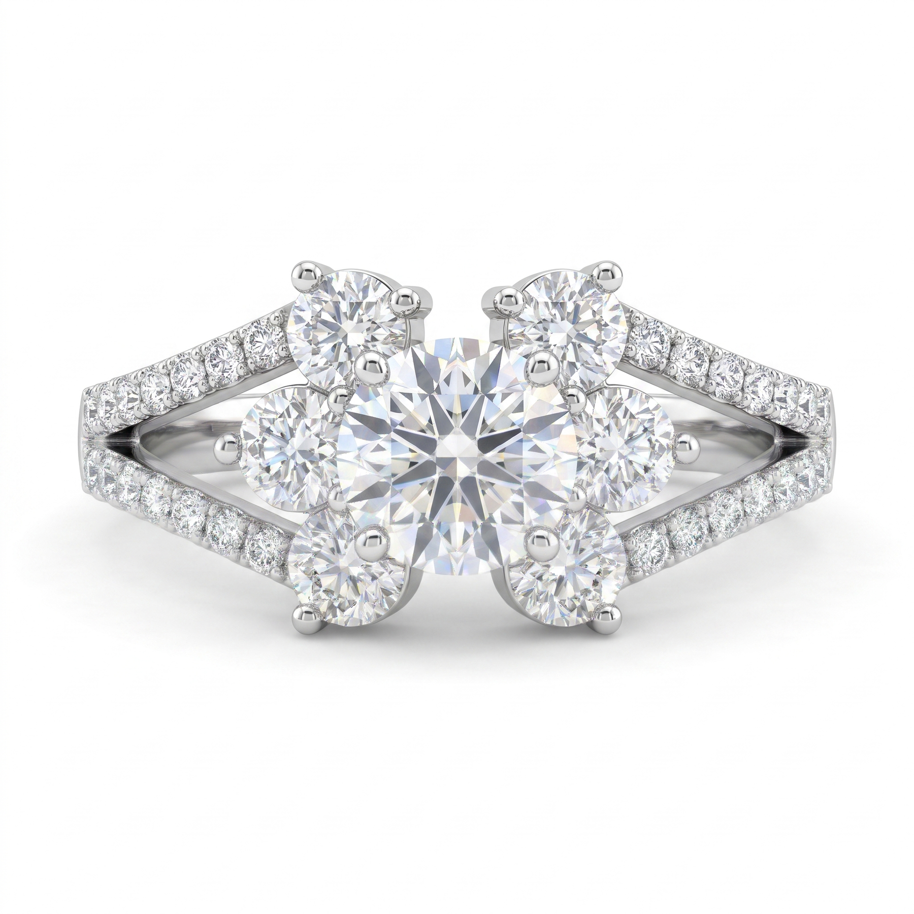 Lab Grown Diamond Floral Cluster Engagement Ring | 1.61 CT Lab Diamonds | 18K White Gold