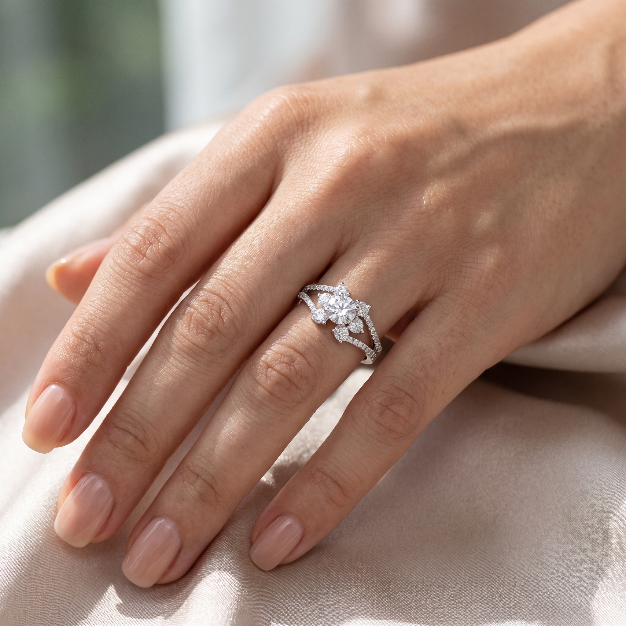 Lab Grown Diamond Floral Cluster Engagement Ring | 1.61 CT Lab Diamonds | 18K White Gold Secondary image