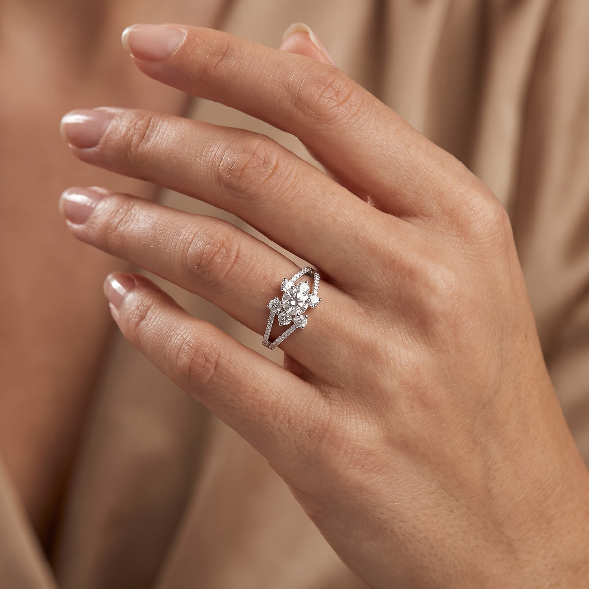 Lab Grown Diamond Floral Cluster Engagement Ring | 1.61 CT Lab Diamonds | 18K White Gold