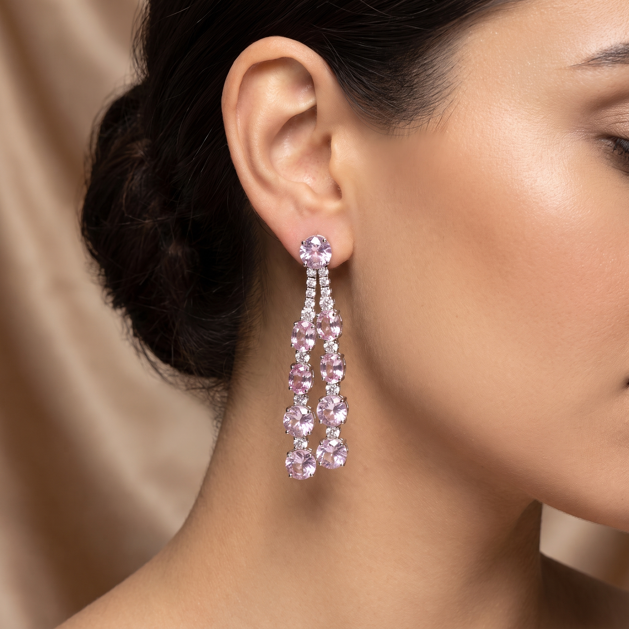 Pink Gemstone & Lab-Grown Diamond Drop Earrings | 0.16 CT Lab-Grown Diamonds | 18K White Gold | Saleh Sallom Jewelry Main image
