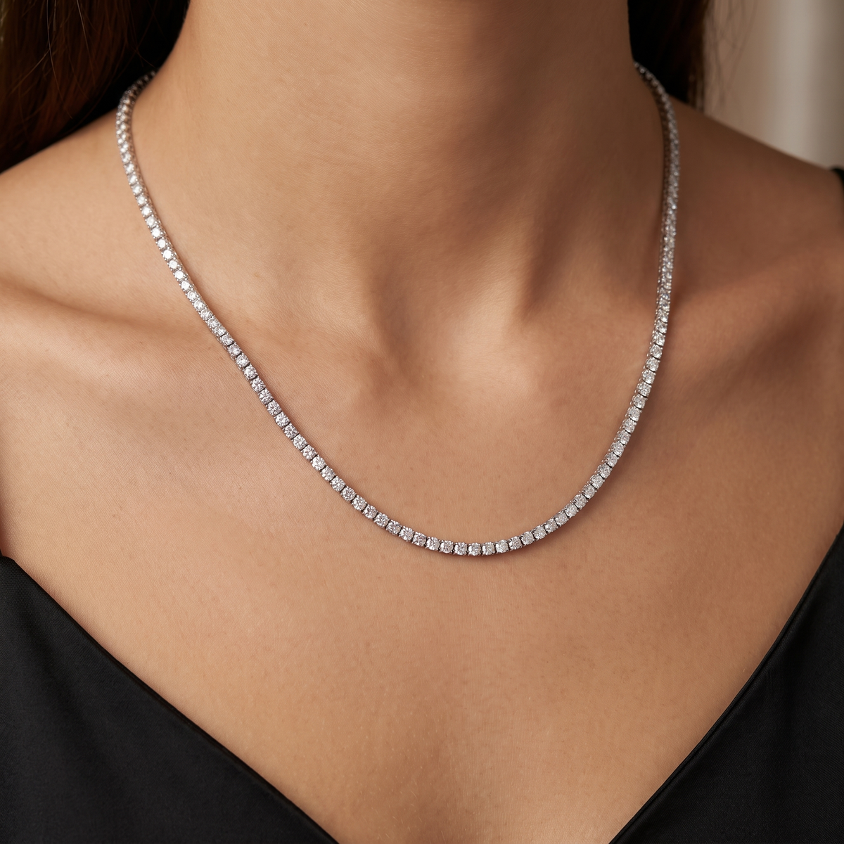 Lab Grown Diamond Tennis Necklace | 5.38 CT Lab Grown Diamonds | 18K White Gold | Luxury Diamond Necklace