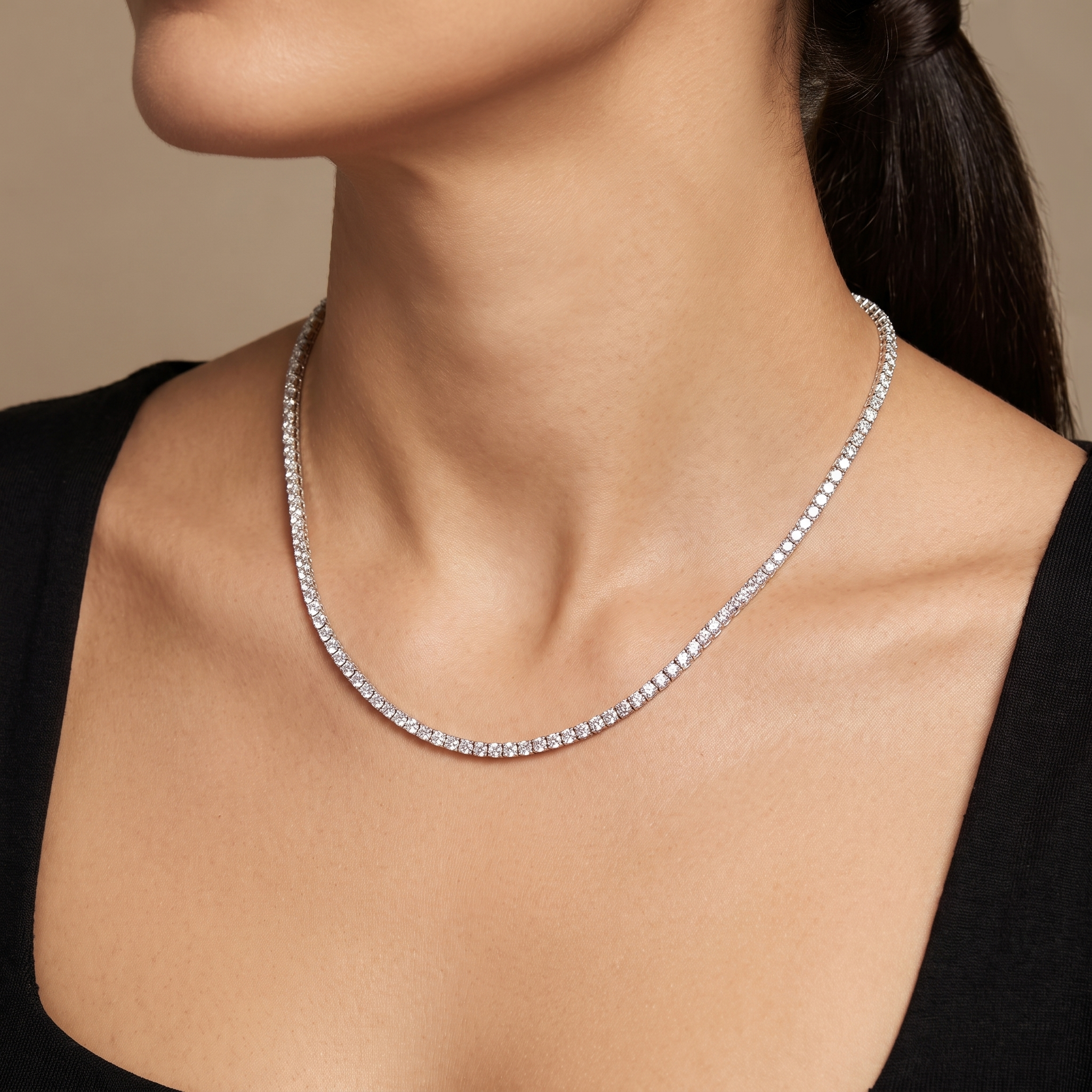 Lab Grown Diamond Tennis Necklace | 5.38 CT Lab Grown Diamonds | 18K White Gold | Luxury Diamond Necklace Secondary image