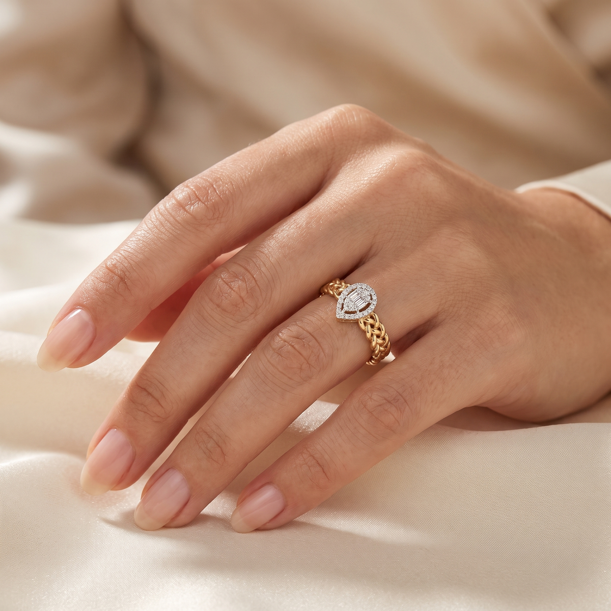 Lab-Grown Diamond Pear Halo Ring | 0.13 CT Centre Stone | 0.10 CT Lab-Grown Diamonds | 18K Yellow Gold | Saleh Sallom Jewelry