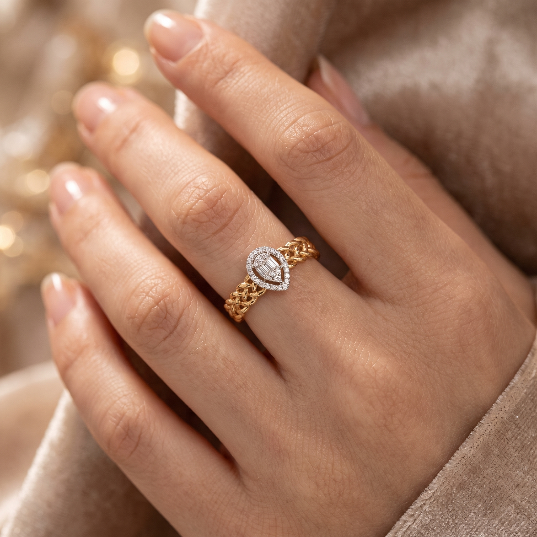 Lab-Grown Diamond Pear Halo Ring | 0.13 CT Centre Stone | 0.10 CT Lab-Grown Diamonds | 18K Yellow Gold | Saleh Sallom Jewelry Secondary image