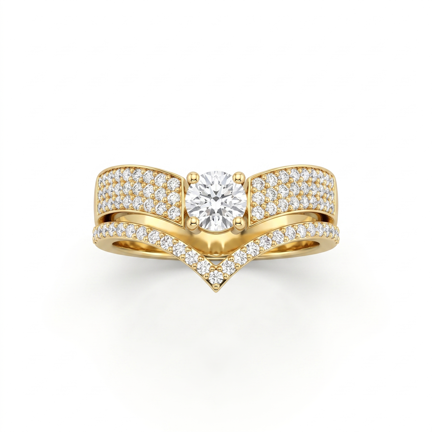 Natural Diamond Bridal Ring Set | 0.70 CT Natural Diamonds | 18K Yellow Gold | Saleh Sallom Jewelry