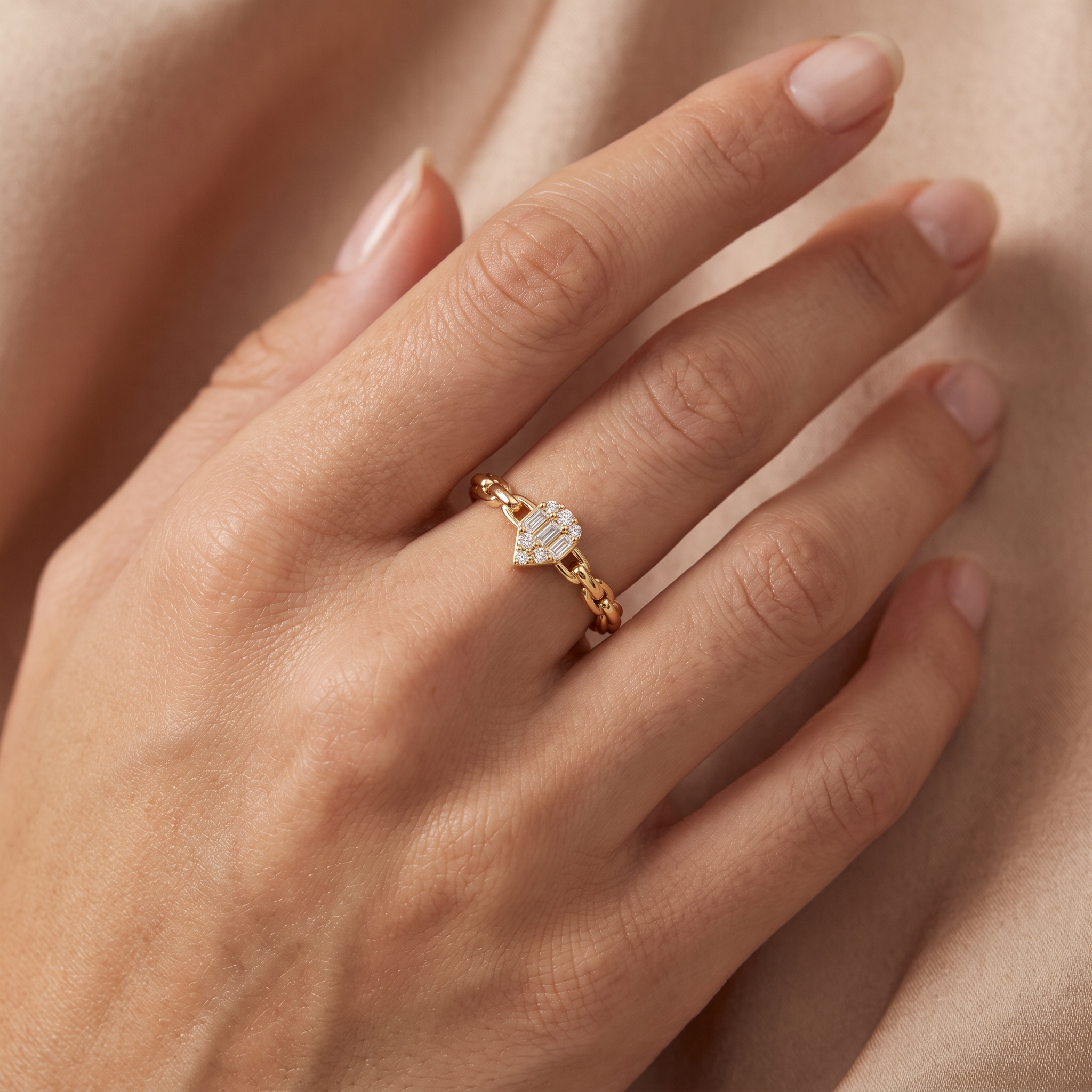 Lab-Grown Diamond Geometric Link Ring | 0.11 CT Lab-Grown Diamonds | 18K Yellow Gold | Saleh Sallom Jewelry Secondary image