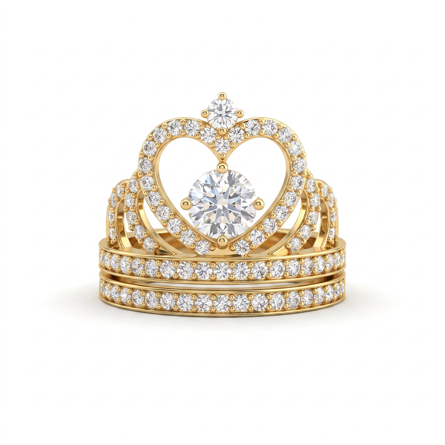 Natural Diamond Heart Bridal Ring Set | 0.90 CT Natural Diamonds | 18K Yellow Gold | Saleh Sallom Jewelry