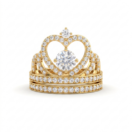Natural Diamond Heart Bridal Ring Set | 0.90 CT Natural Diamonds | 18K Yellow Gold | Saleh Sallom Jewelry