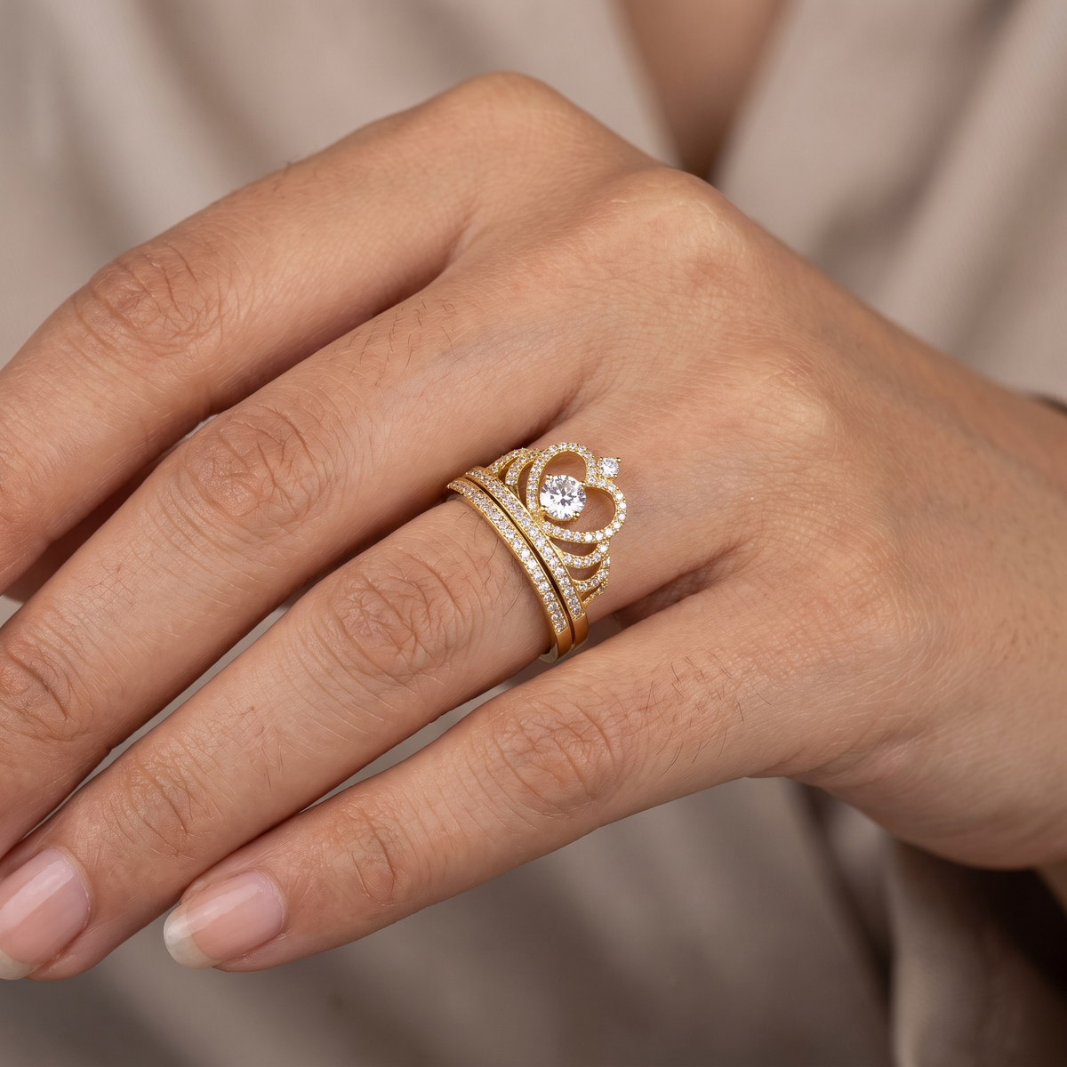 Lab-Grown Diamond Bridal Ring Set | 0.90 CT Lab-Grown Diamonds | 18K Yellow Gold | Saleh Sallom Jewelry