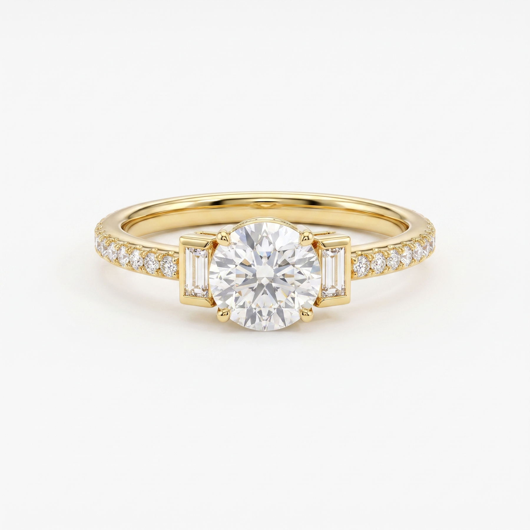 Natural Diamond Three-Stone Engagement Ring | 1.38 CT Natural Diamonds | 18K Yellow Gold | Saleh Sallom Jewelry