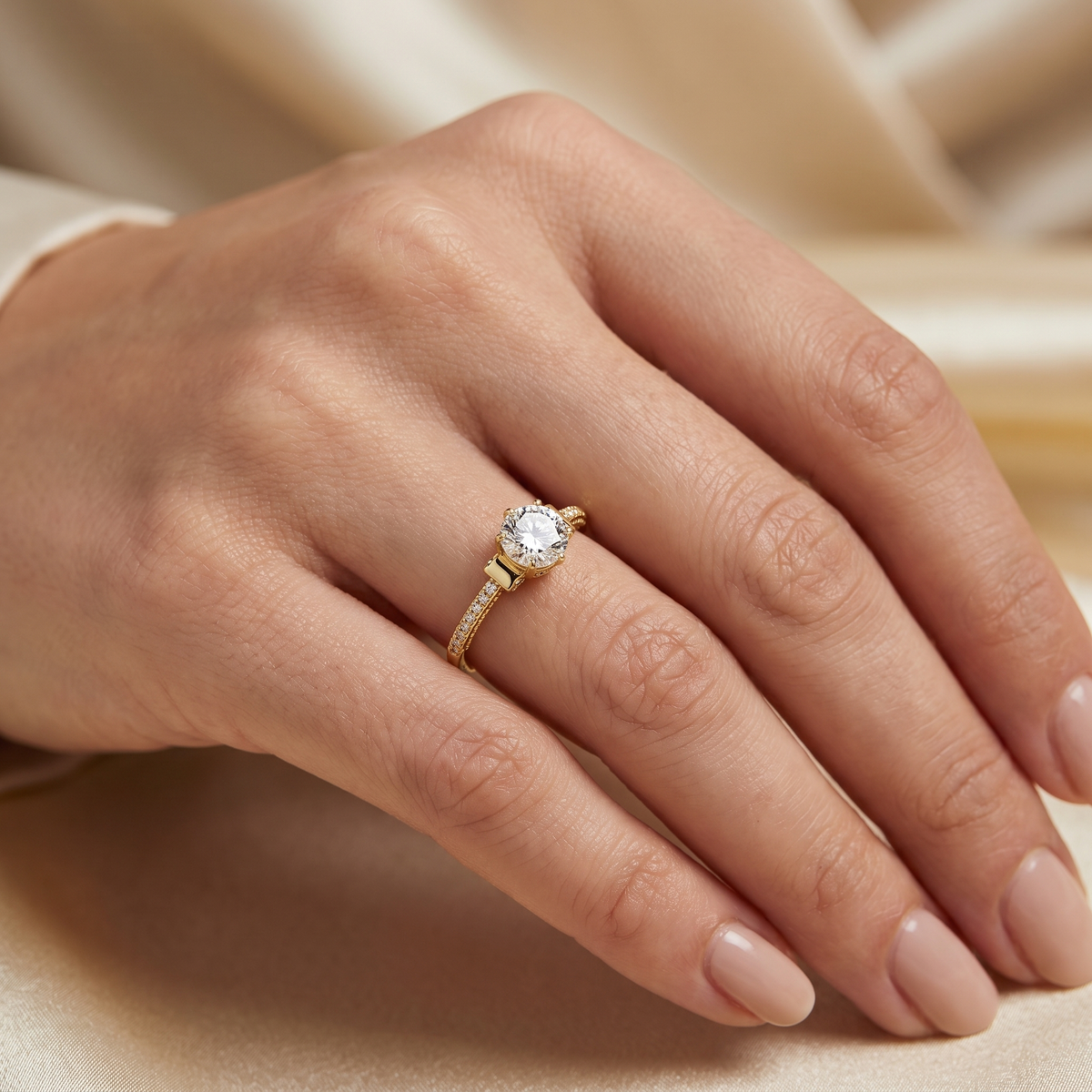 Lab-Grown Diamond Three-Stone Engagement Ring | 1.38 CT Lab-Grown Diamonds | 18K Yellow Gold | Saleh Sallom Jewelry