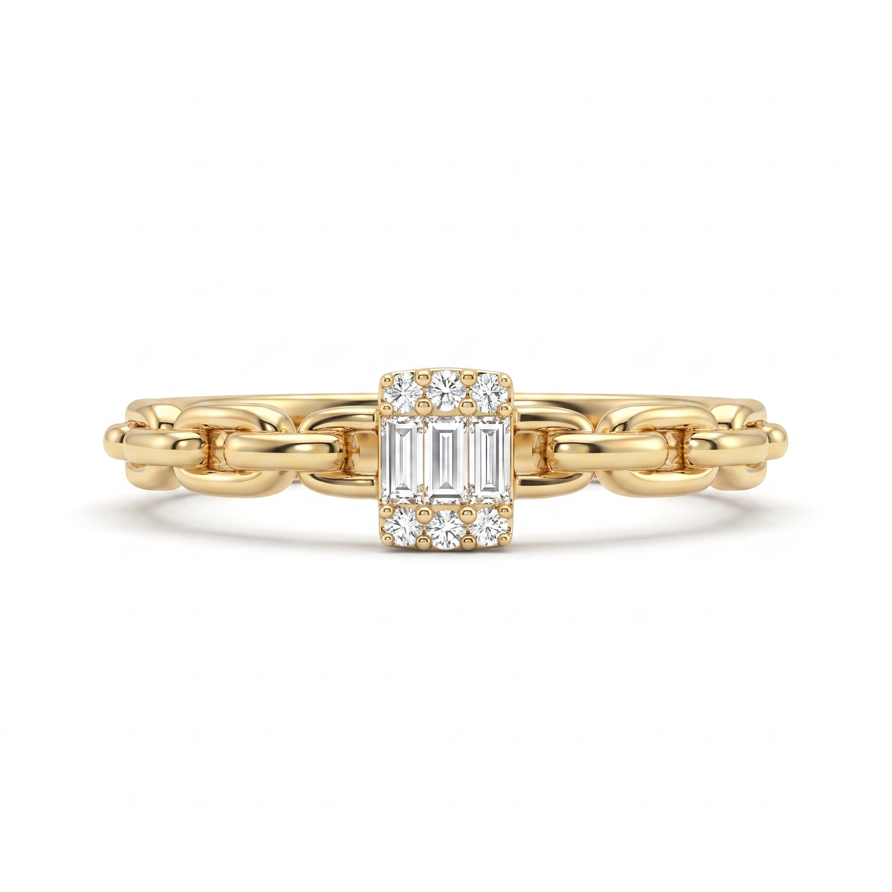 Natural Diamond Chain Link Ring | 0.13 CT Natural Diamonds | 18K Yellow Gold | Saleh Sallom Jewelry