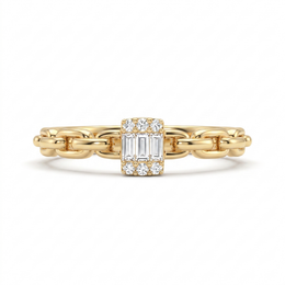Natural Diamond Chain Link Ring | 0.13 CT Natural Diamonds | 18K Yellow Gold | Saleh Sallom Jewelry