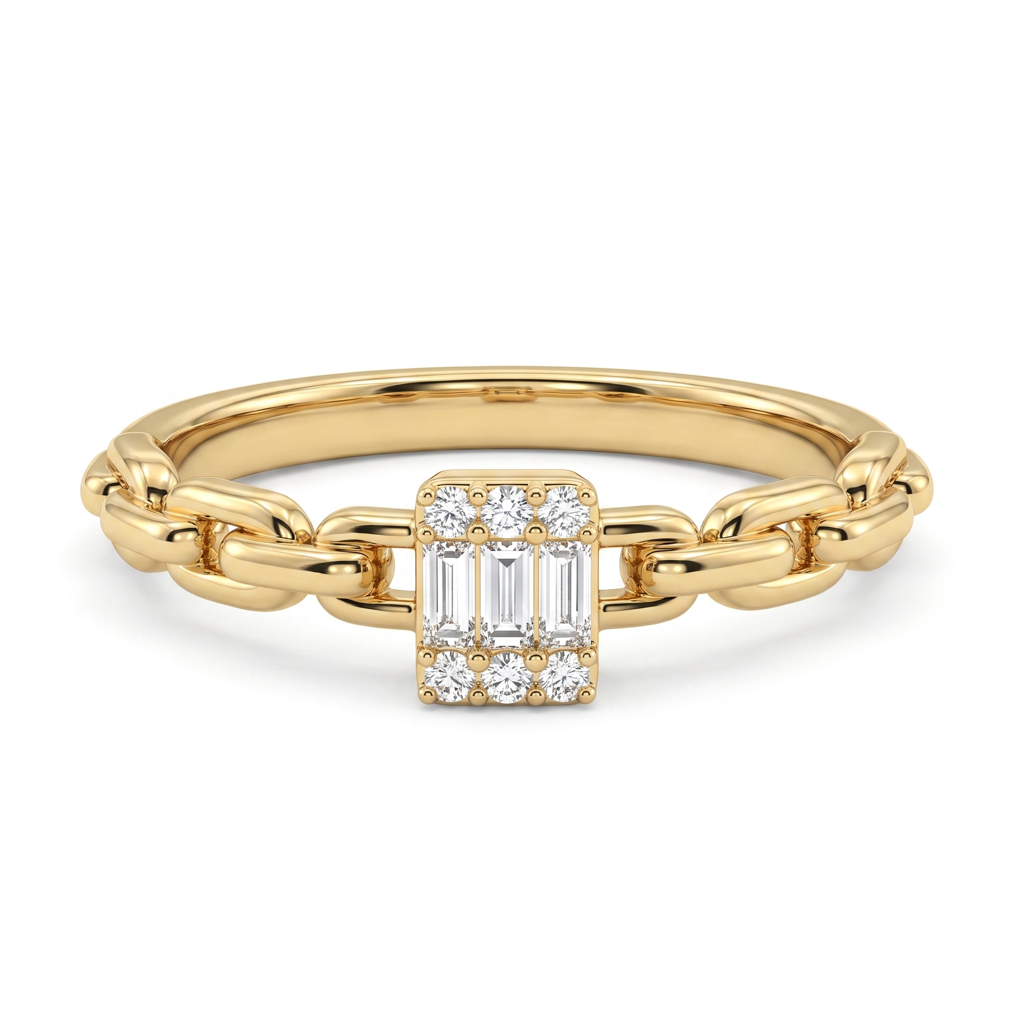 Lab-Grown Diamond Link Ring | 0.13 CT Lab-Grown Diamonds | 18K Yellow Gold | Saleh Sallom Jewelry Secondary image